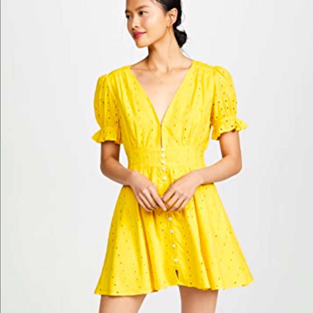 Cleobella 100% Organic Cotton Yellow Eyelet Mini Dress